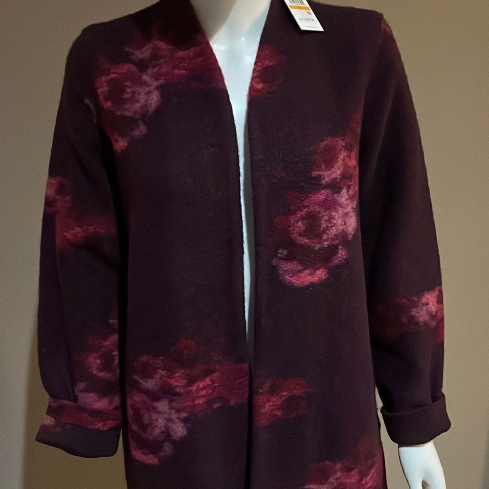 Calvin Klein Floral Print Wool Blend Coat Small